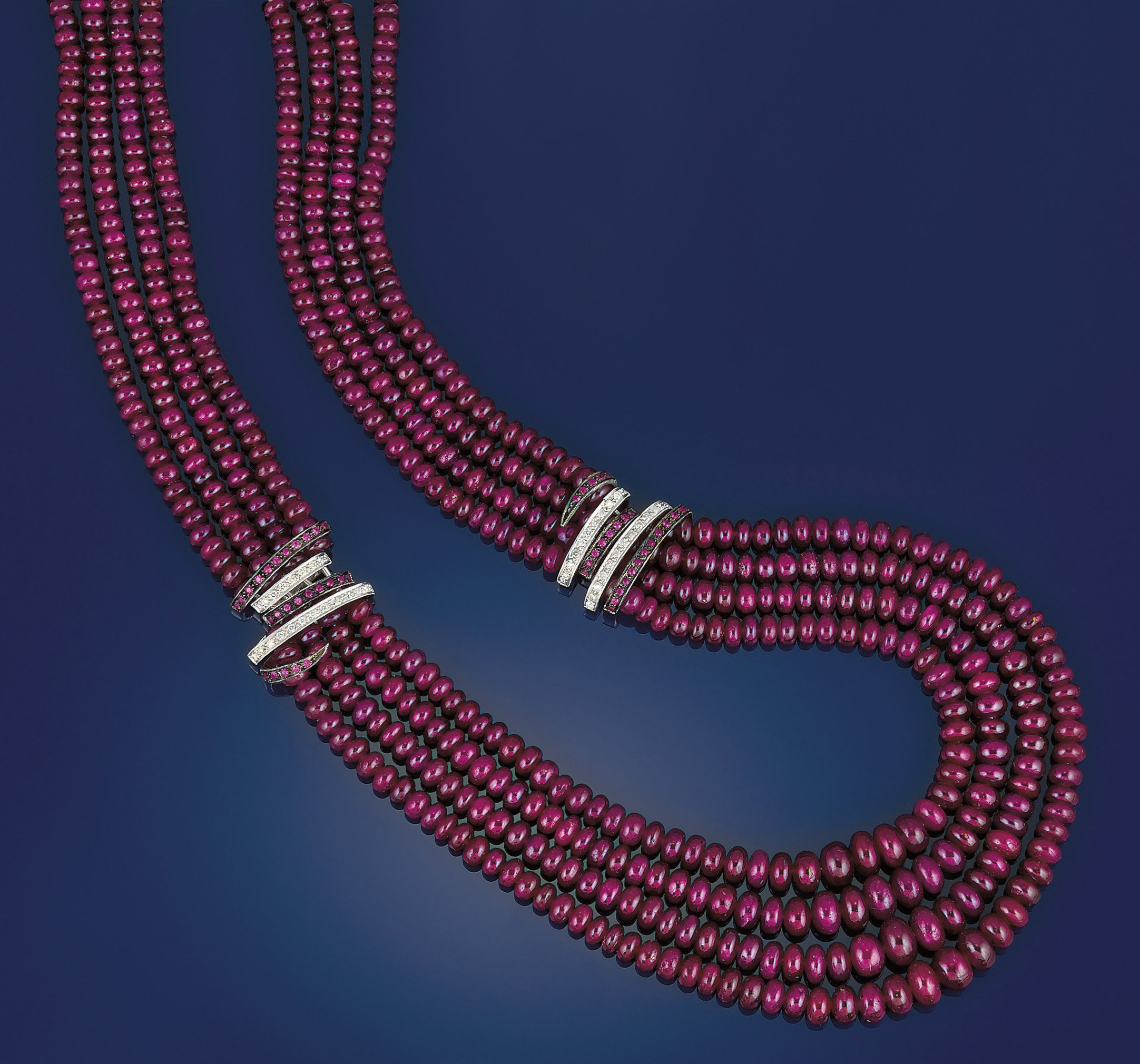 A ruby, diamond and gem necklace