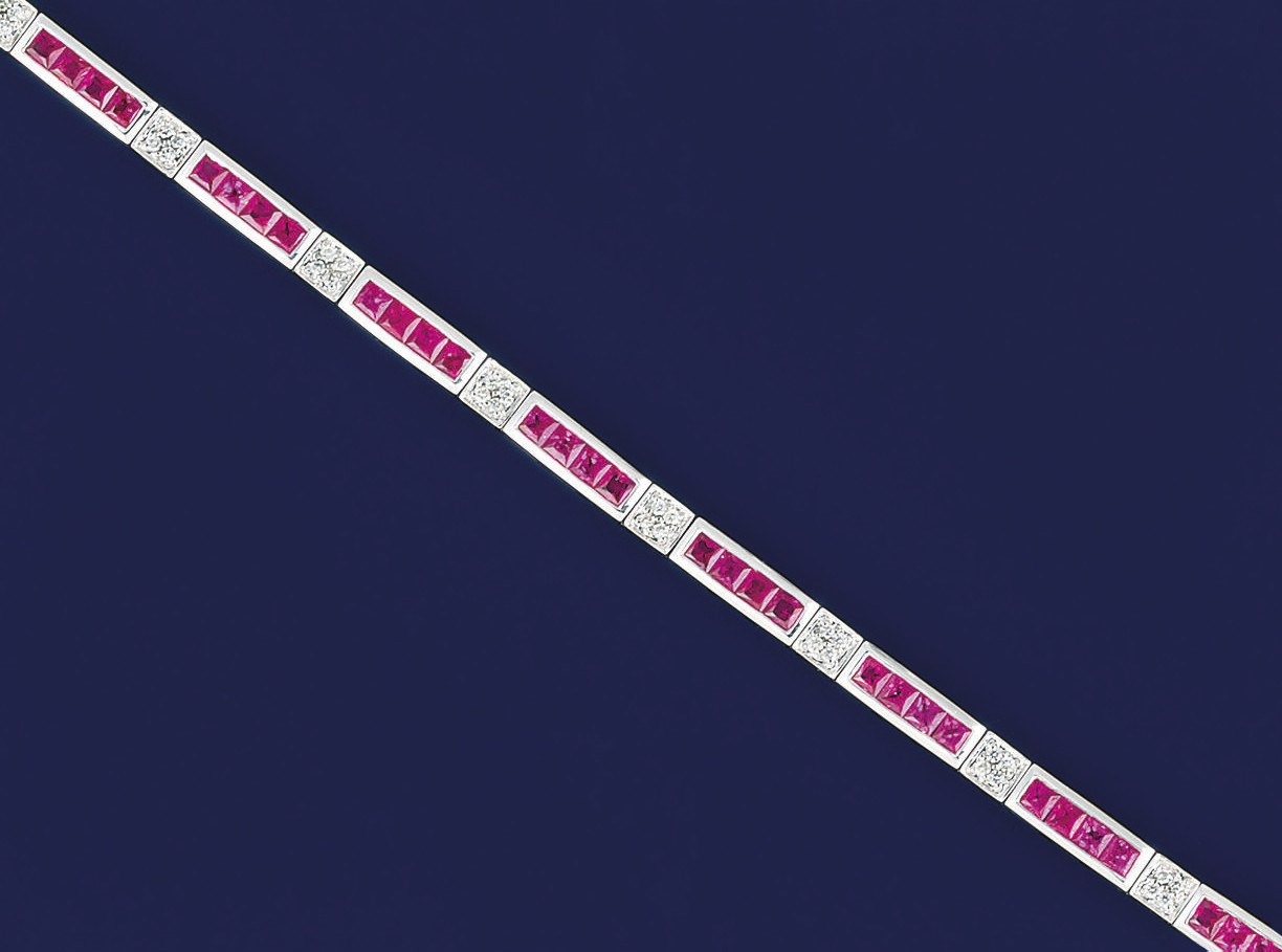 A ruby and diamond bracelet