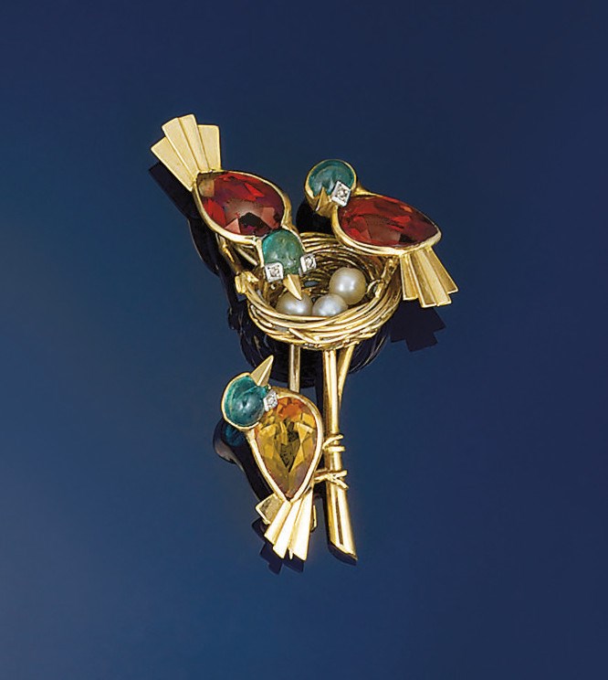 A multi-gem bird brooch, by Cartier
