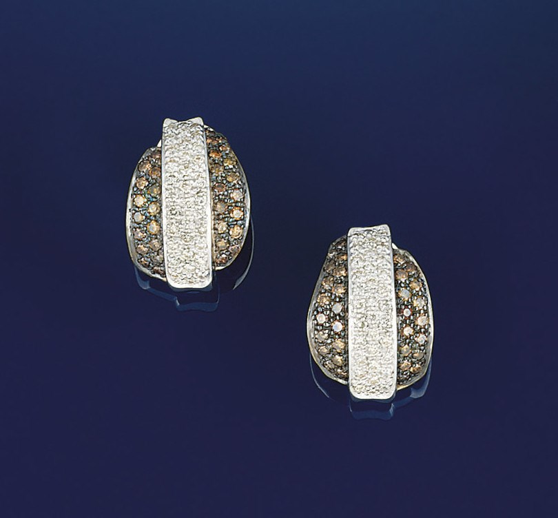 A pair of diamond and coloured diamond earrings