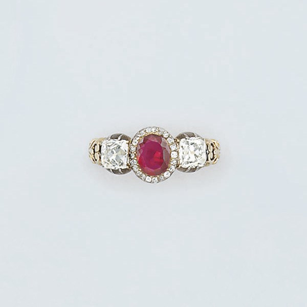 A Victorian ruby and diamond three stone ring