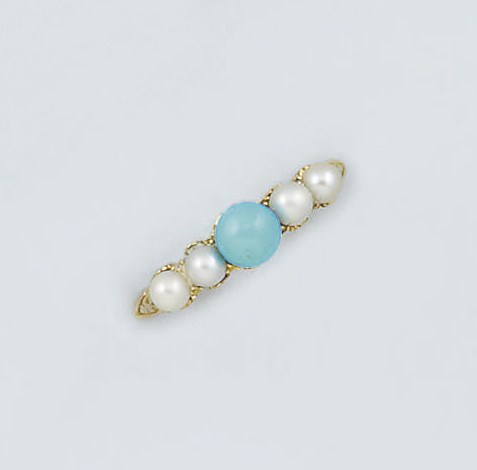 A turquoise and half pearl ring
