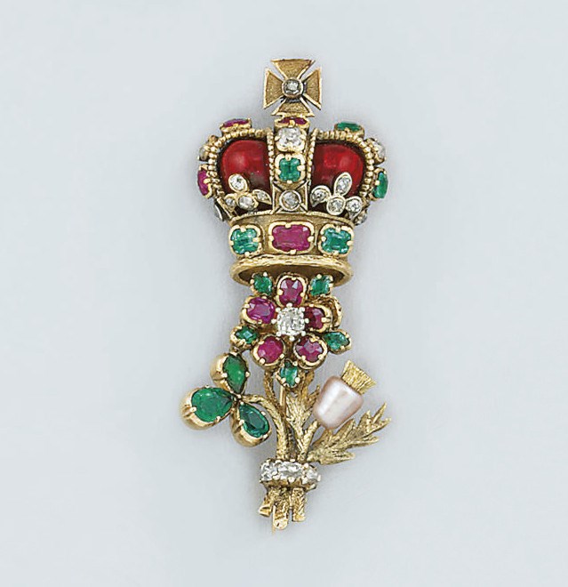 A George IV gold, diamond, gem and enamel 'Act of Union' brooch