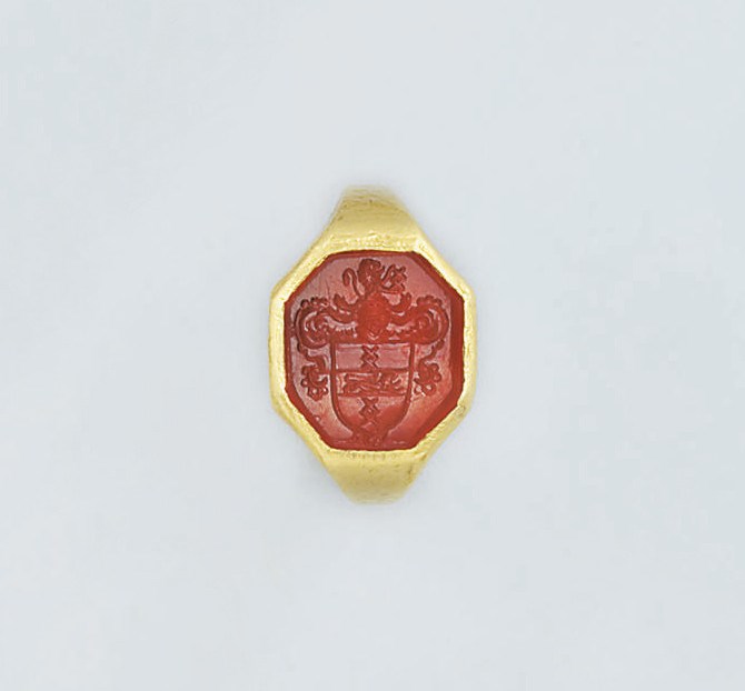 A late 17th/early 18th gold and cornelian intaglio ring