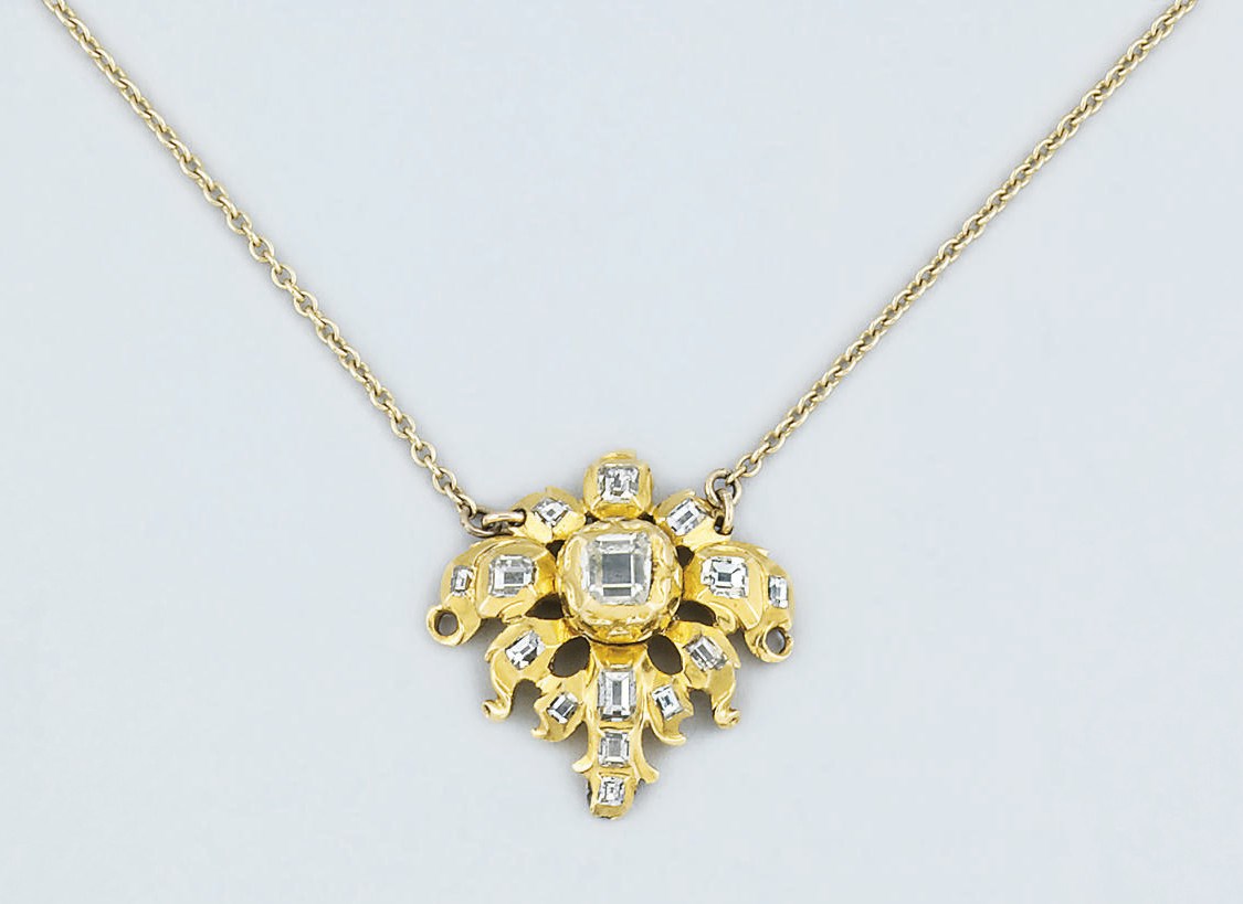 A late 18th century Iberian gold and diamond pendant necklace
