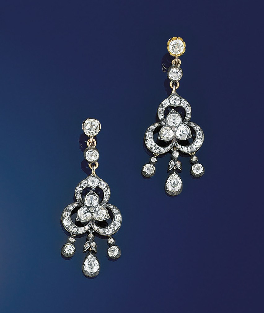 A pair of late 19th century diamond earpendants