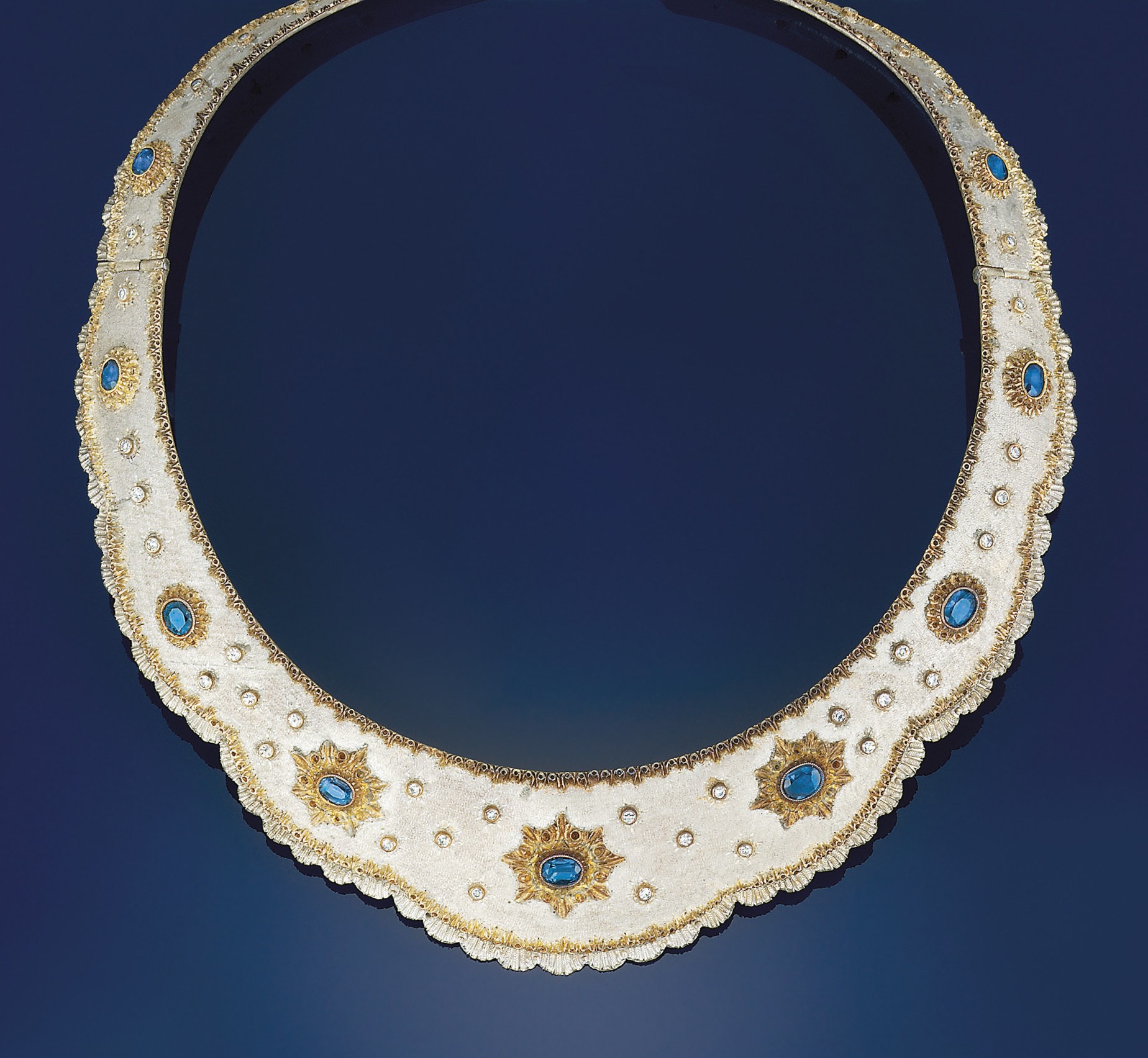 A sapphire and diamond bib necklace, by Buccellati