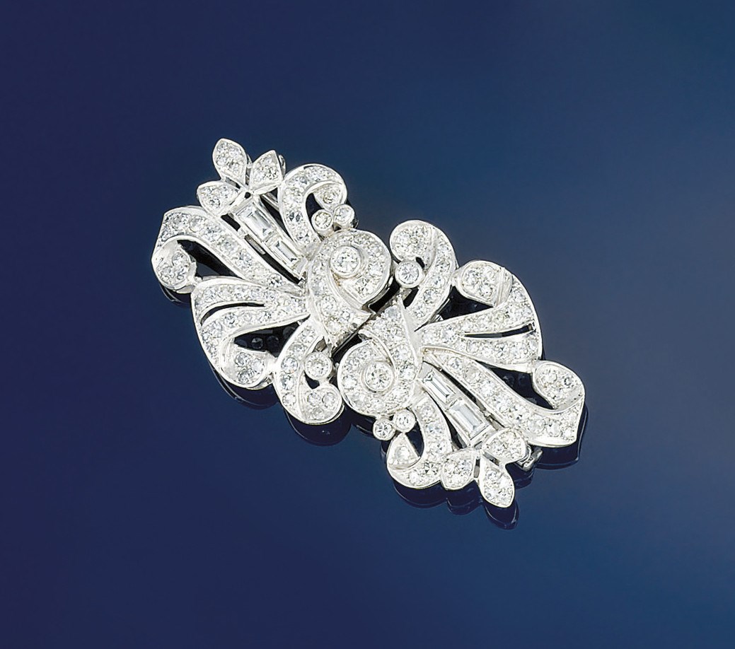 A diamond double clip brooch