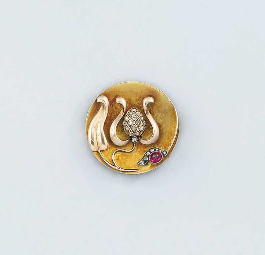 A late 19th century gold, diamond and ruby brooch, by Faberge