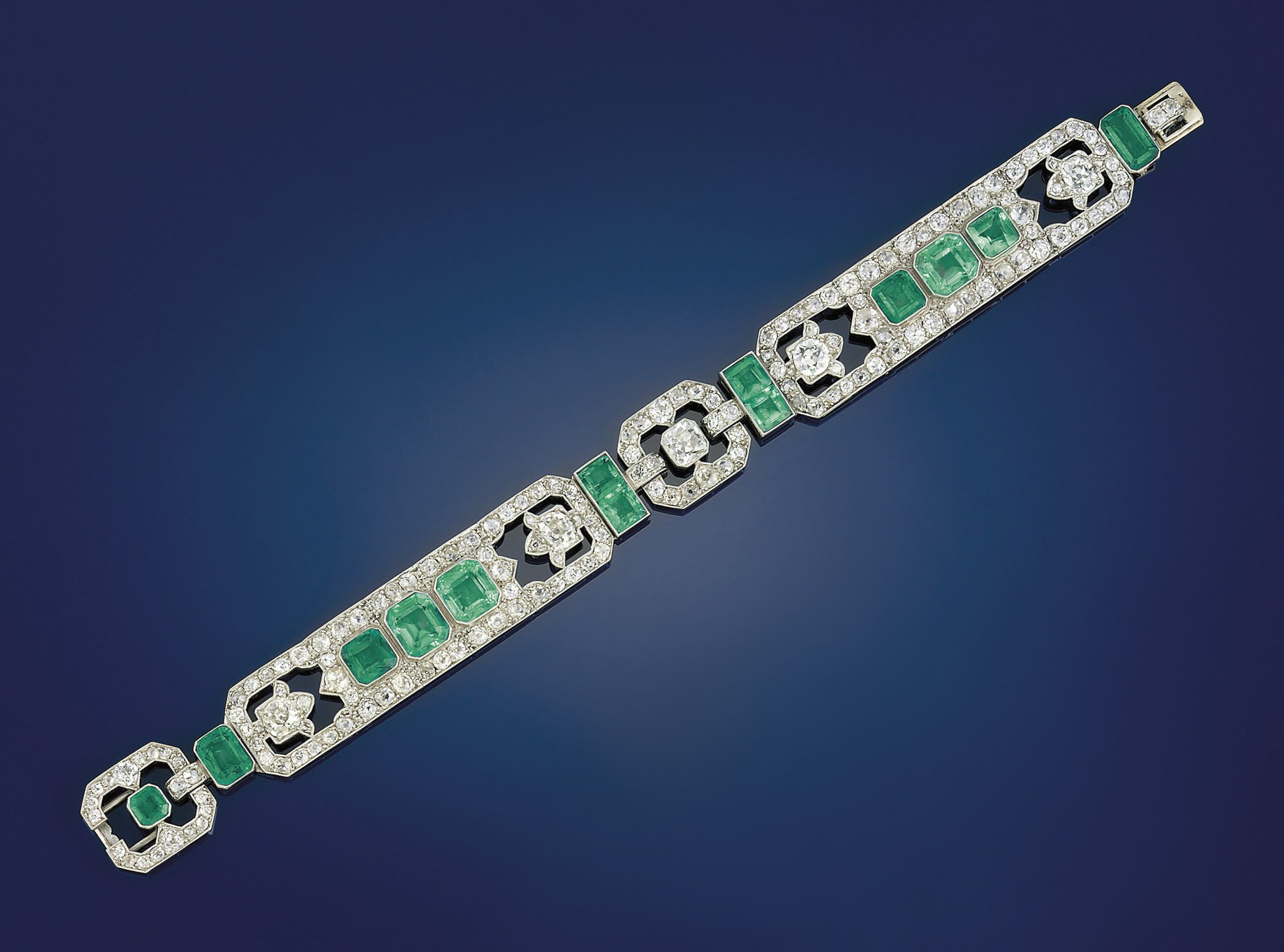 An Art Deco emerald and diamond bracelet
