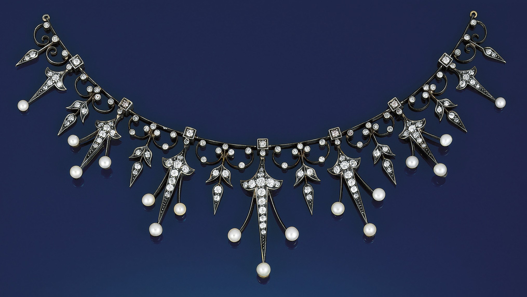 A late 19th century diamond and pearl necklace/tiara