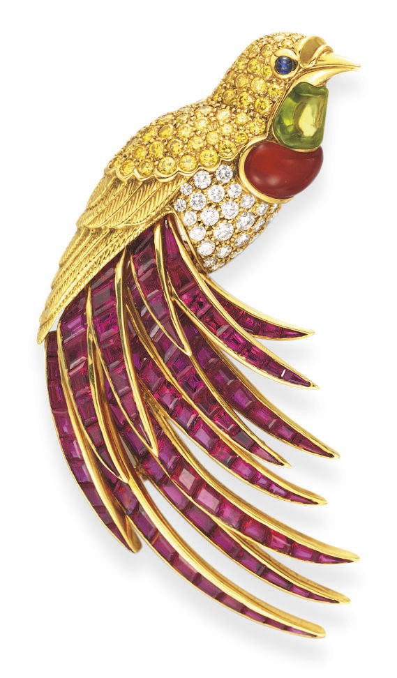 A MULTI-GEM 'BIRD OF PARADISE' BROOCH, BY VAN CLEEF & ARPELS