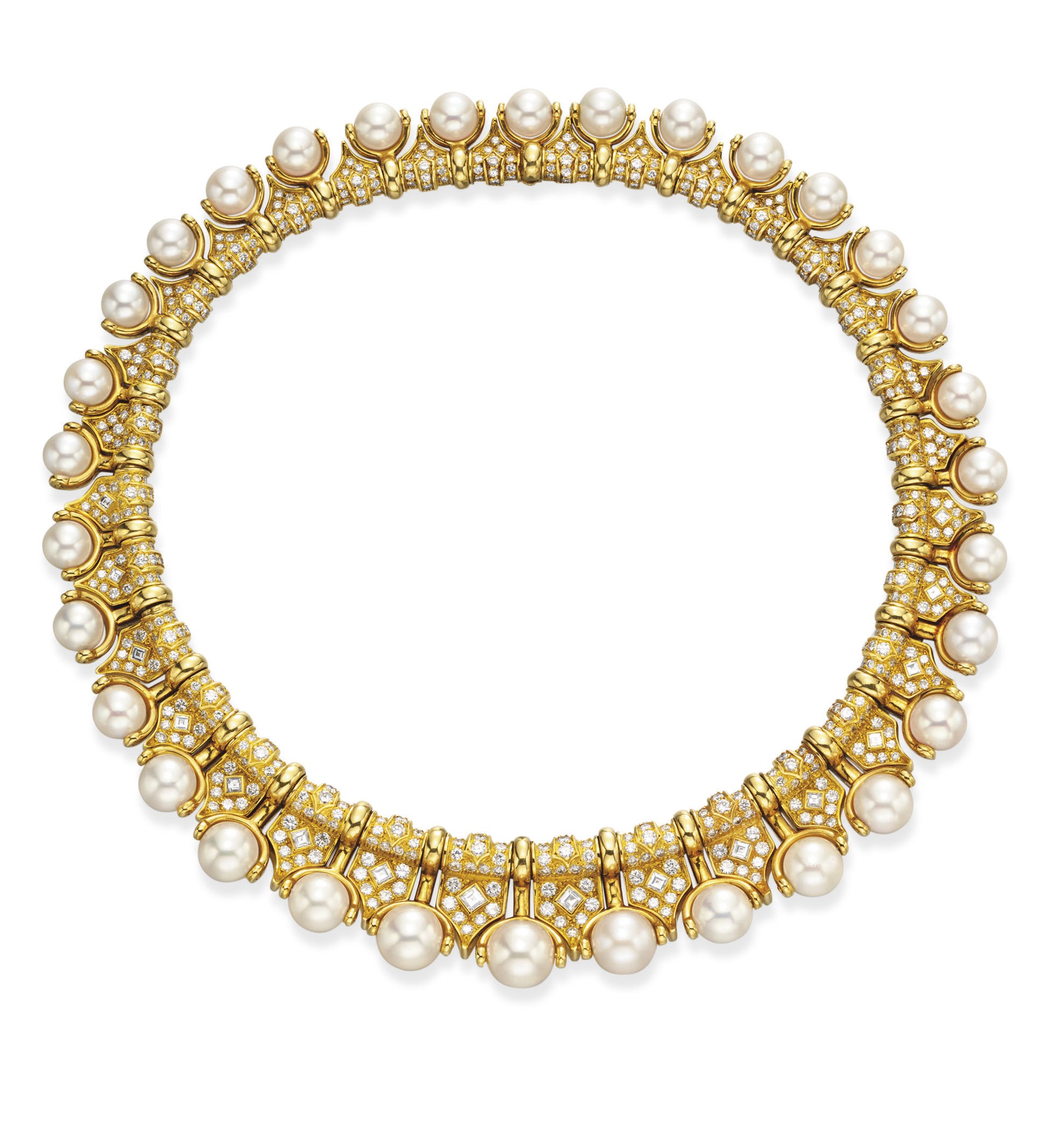 A DIAMOND AND CULTURED PEARL NECKLACE, BY BULGARI