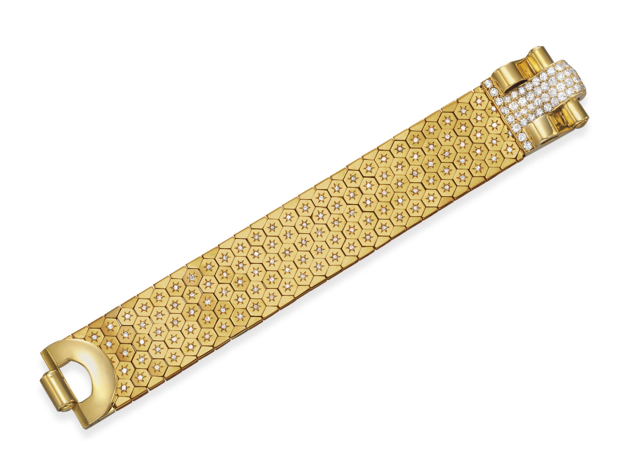 A RETRO DIAMOND AND GOLD "LUDO-HEXAGONE" BRACELET, BY VAN CLEEF & ARPELS