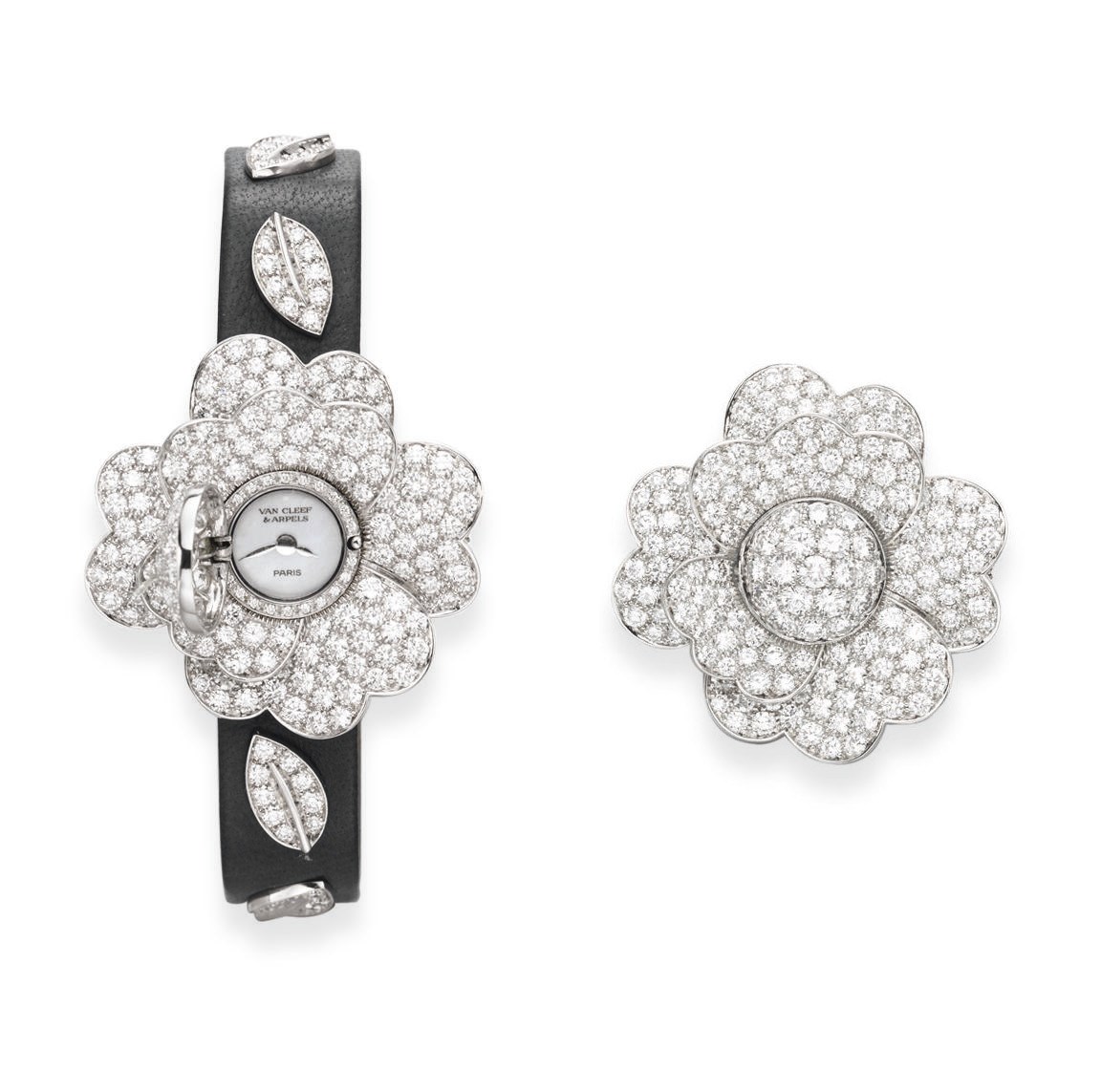 A "COSMOS SECRET" WRISTWATCH/BROOCH, BY VAN CLEEF & ARPELS