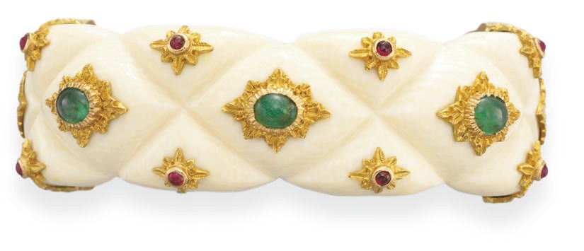 **AN IVORY, MULTI-GEM AND GOLD BRACELET, BY BUCCELLATI