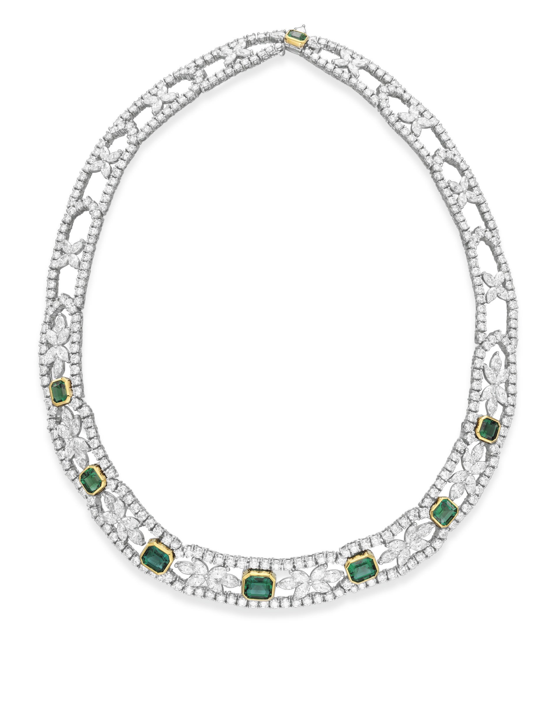 AN EMERALD AND DIAMOND NECKLACE, BY TIFFANY & CO.