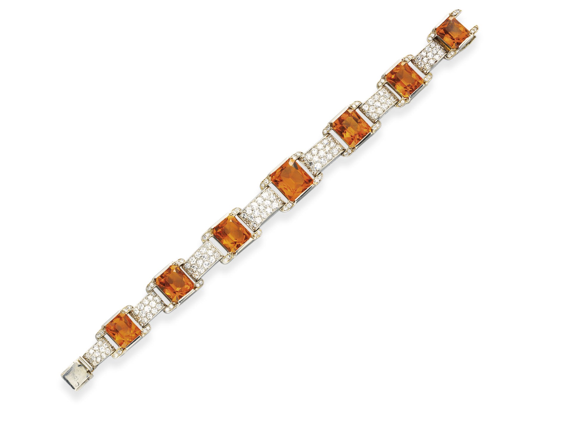 AN ART DECO CITRINE AND DIAMOND BRACELET, BY CARTIER
