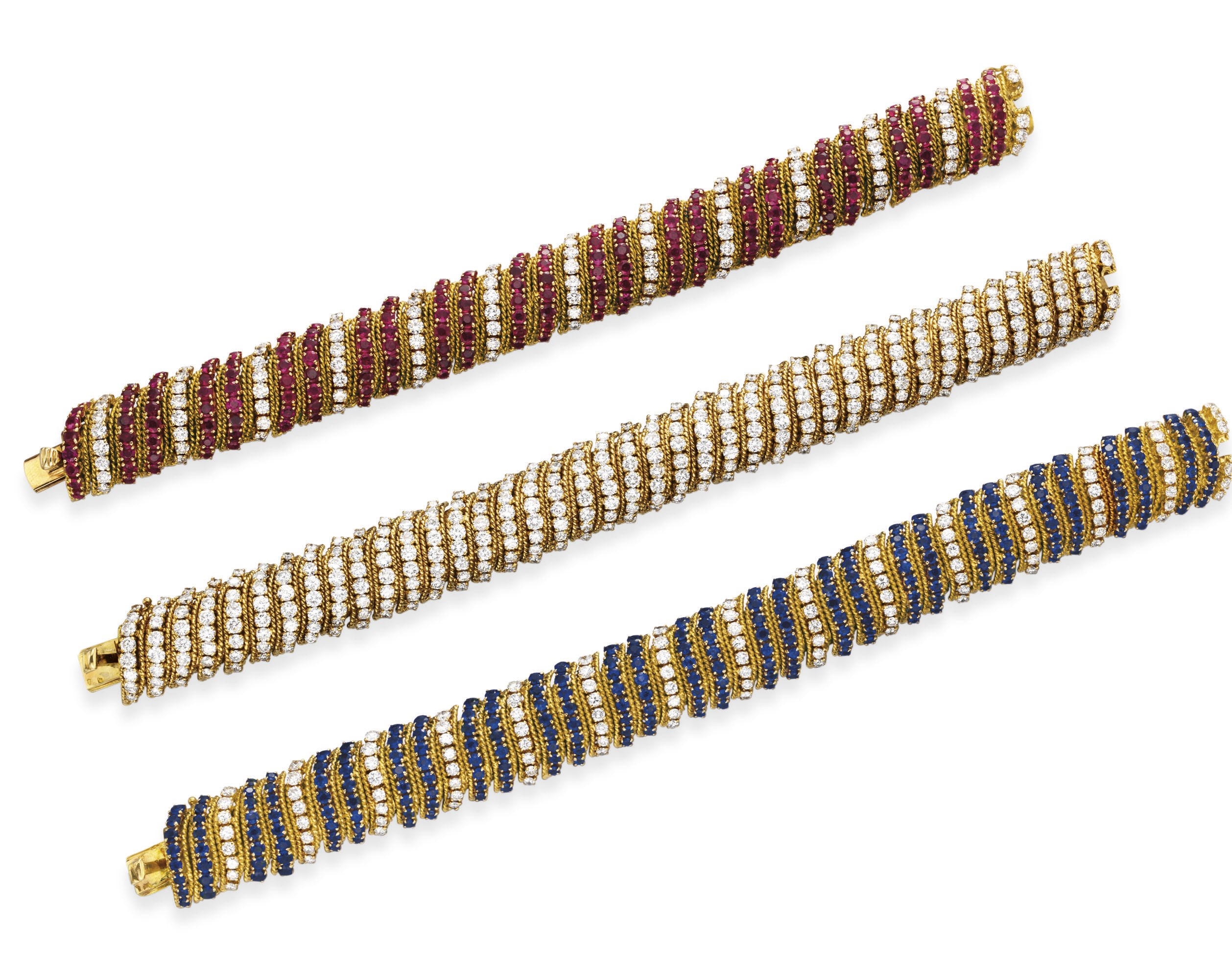 A GROUP OF DIAMOND, RUBY AND SAPPHIRE BRACELETS, BY VAN CLEEF & ARPELS