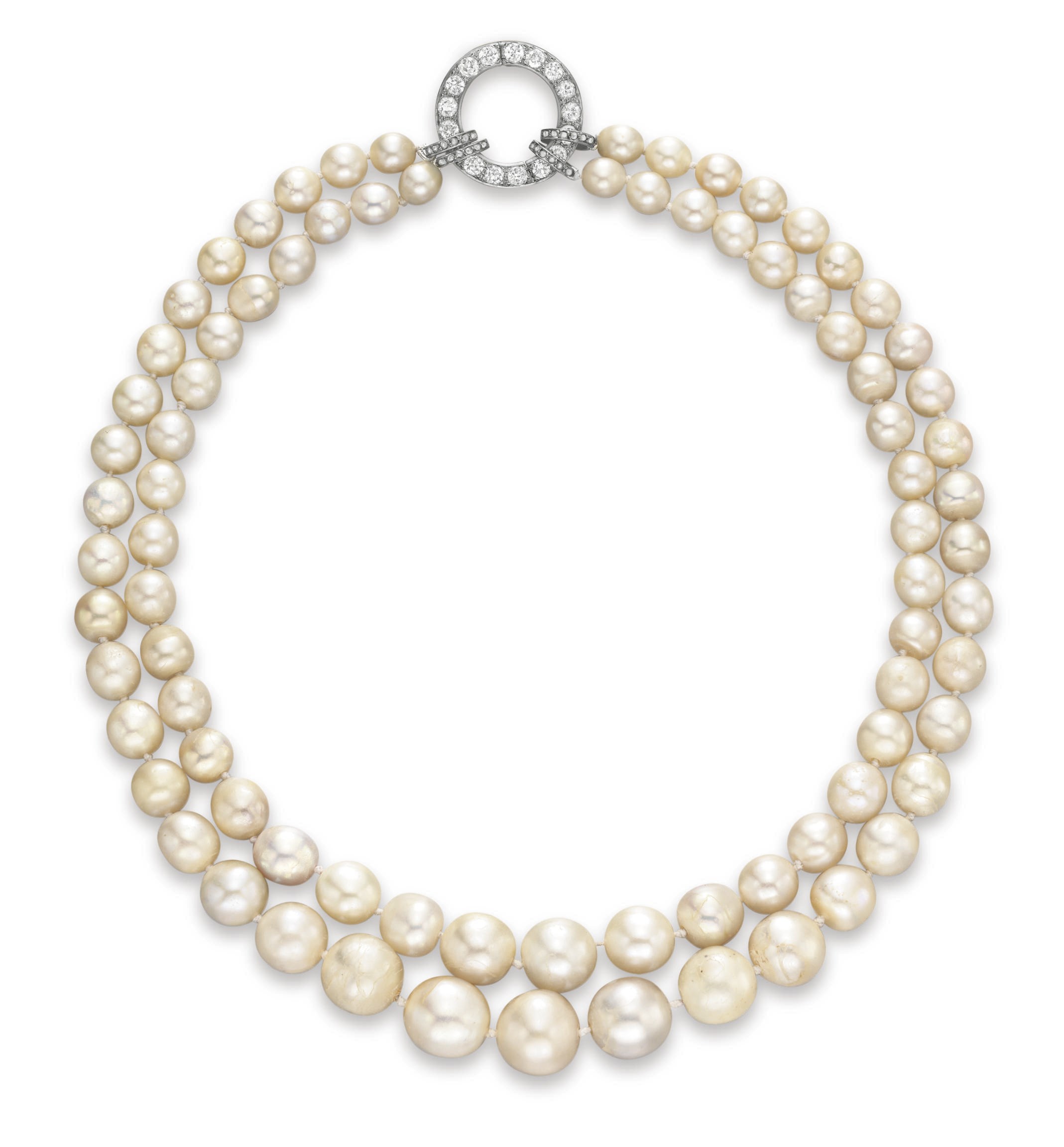 A DOUBLE-STRAND PEARL AND CULTURED PEARL NECKLACE
