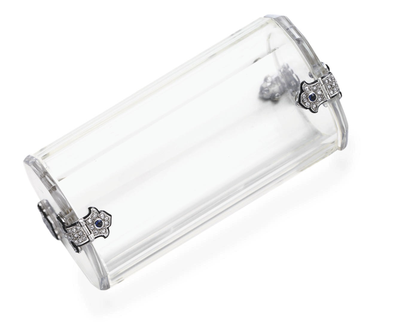 AN ART DECO ROCK CRYSTAL, DIAMOND AND ENAMEL CIGARETTE CASE, BY CARTIER