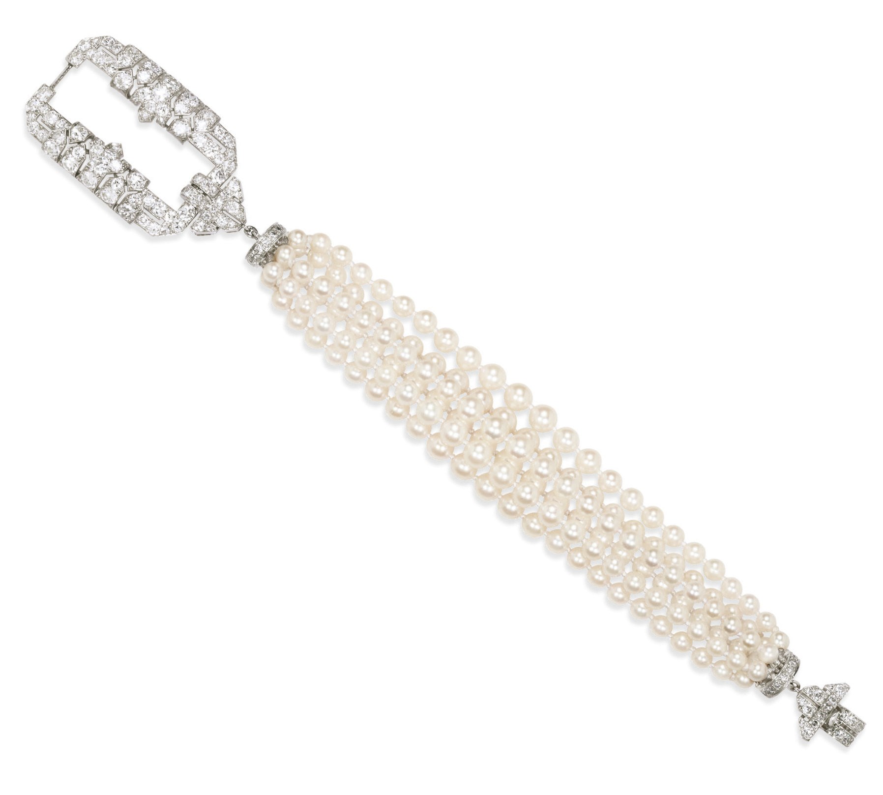 A DIAMOND AND CULTURED PEARL BRACELET