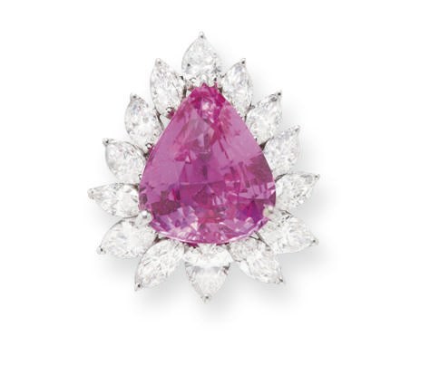 A PINK SAPPHIRE AND DIAMOND RING, BY OSCAR HEYMAN & BROTHERS