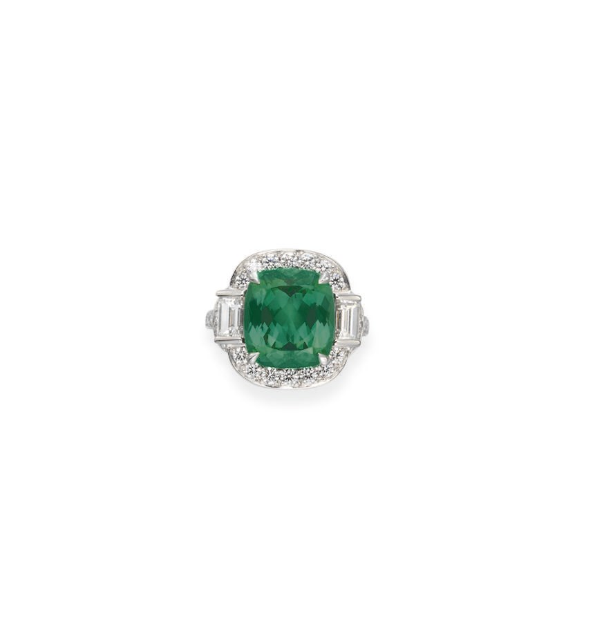 A GREEN TOURMALINE AND DIAMOND RING, BY TIFFANY & CO.