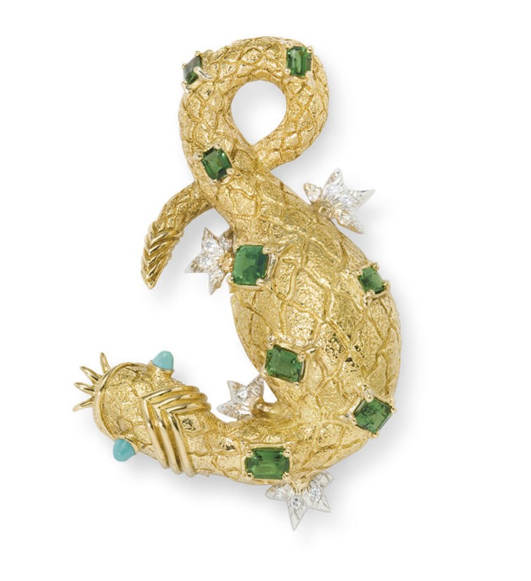A GREEN TOURMALINE, TURQUOISE AND DIAMOND SALAMANDER BROOCH, BY JEAN SCHLUMBERGER, TIFFANY & CO.