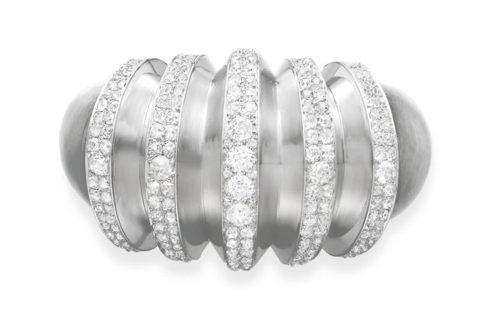A RETRO DIAMOND, PLATINUM AND SILVER BRACELET, BY RENE BOIVIN