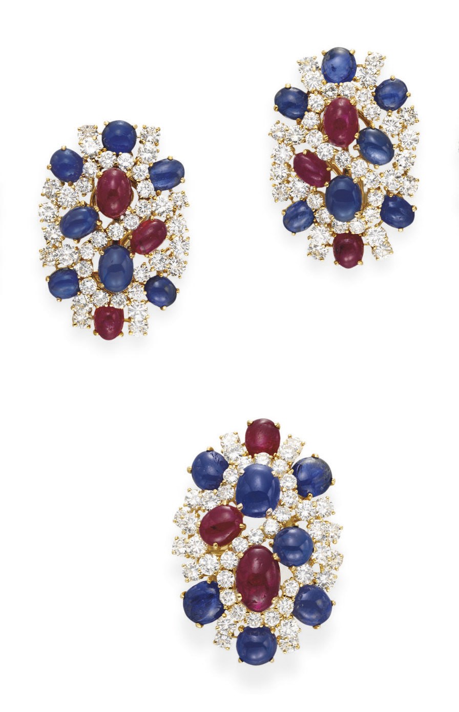 A SET OF DIAMOND, SAPPHIRE AND RUBY JEWELRY