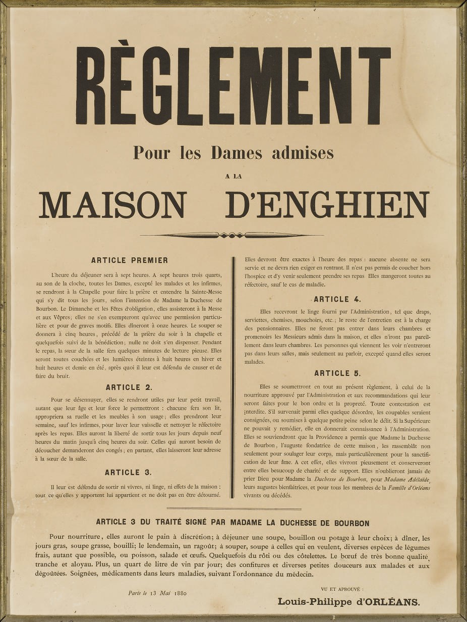 REGLEMENT POUR LES DAMES ADMISES A LA MAISON D'ENGHIEN