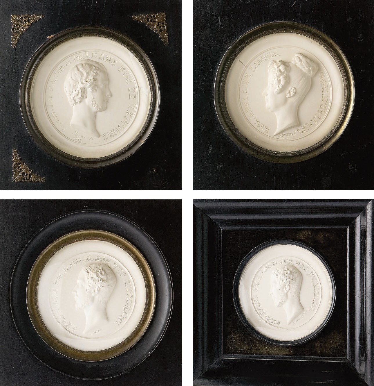 CINQ PROFILS EN PLATRE REPRESENTANT LE DUC DE NEMOURS, DEUX FOIS LE DUC D'ORLEANS, LA PRINCESSE ADELAIDE D'ORLEANS ET LE DUC DE MONTPENSIER