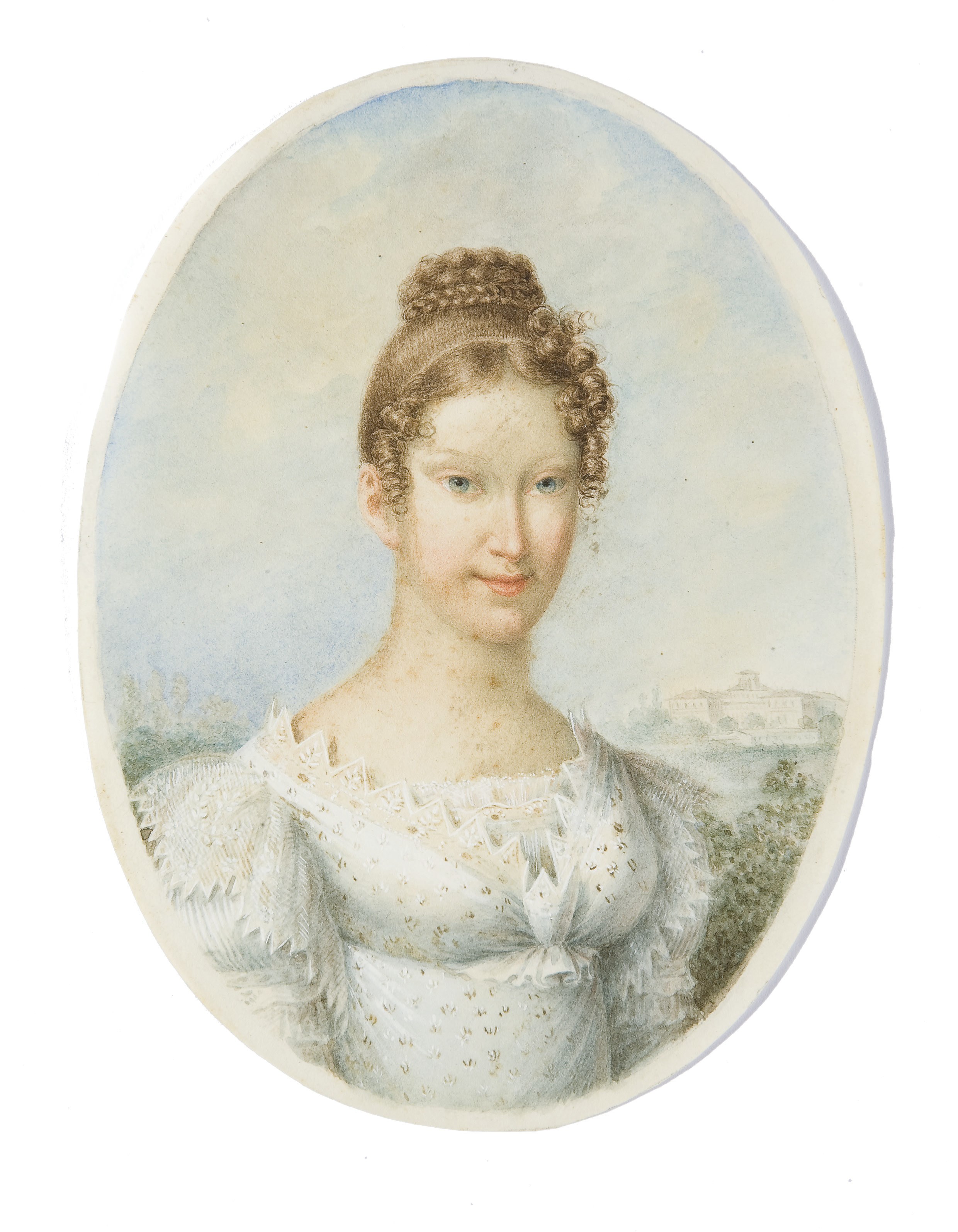 MINIATURE OVALE AQUARELLE SUR PAPIER, ECOLE ITALIENNE, VERS 1815-1820