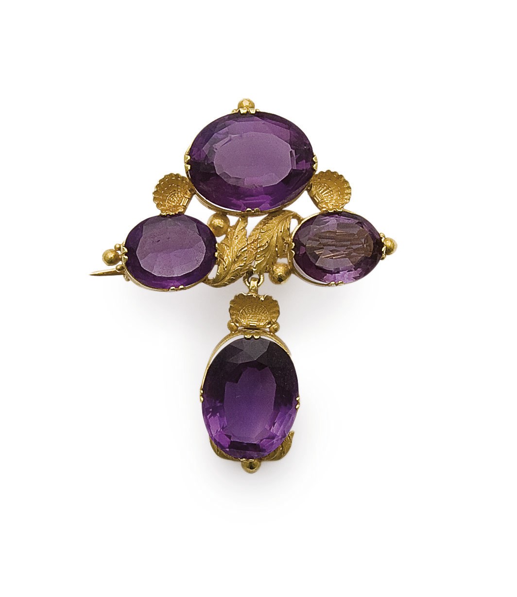 BROCHE EN OR ET AMETHYSTES