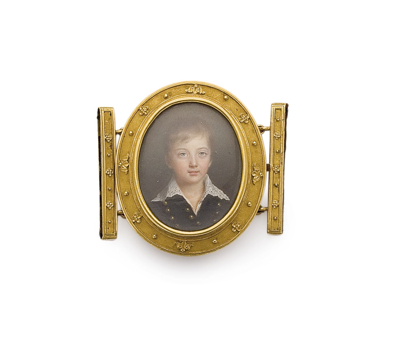 FERMOIR DE BRACELET EN OR AVEC MINIATURE OVALE SUR IVOIRE