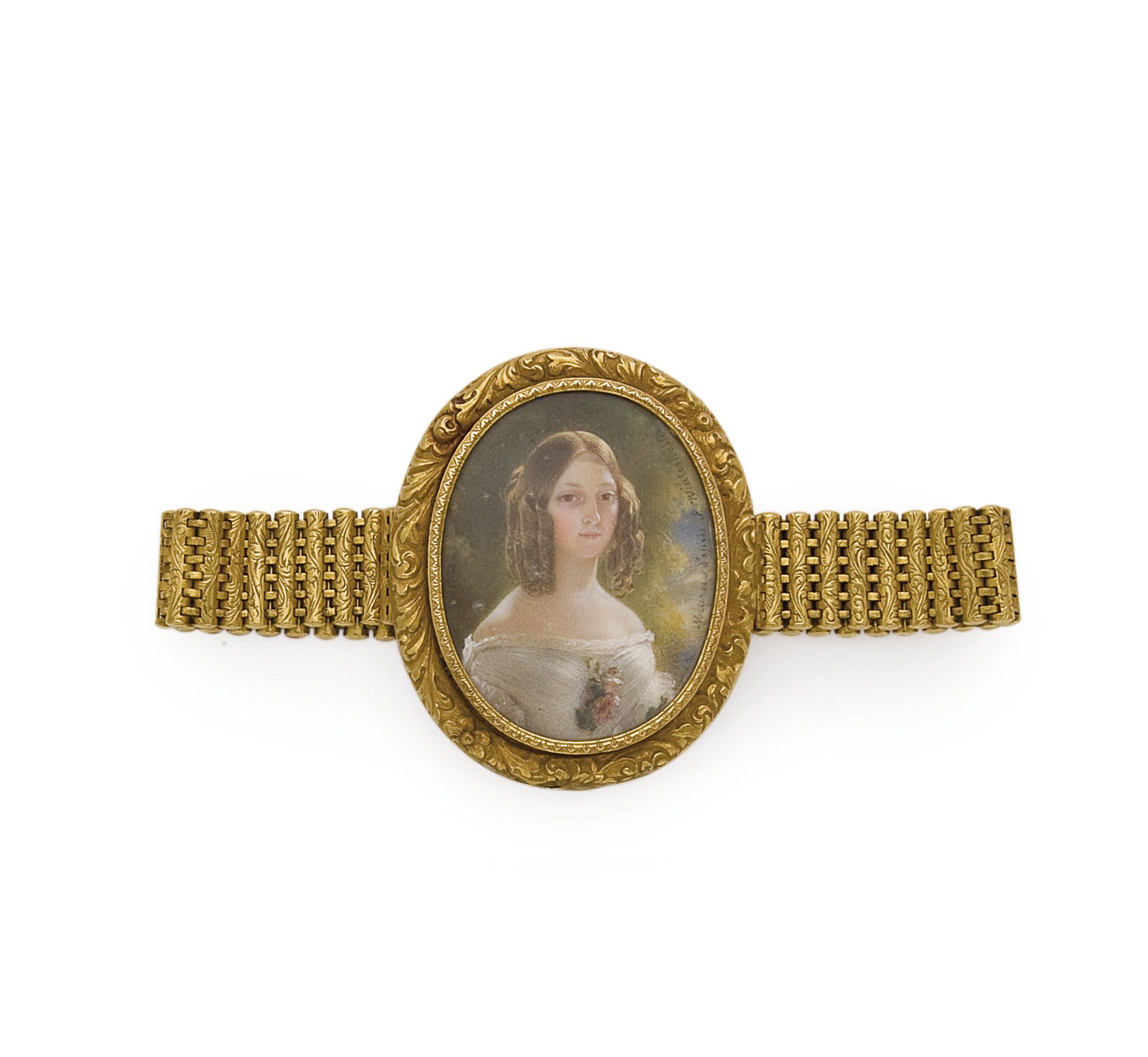 BRACELET EN OR AVEC MINIATURE OVALE SUR IVOIRE, ATTRIBUE A MELLERIO DITS MELLER