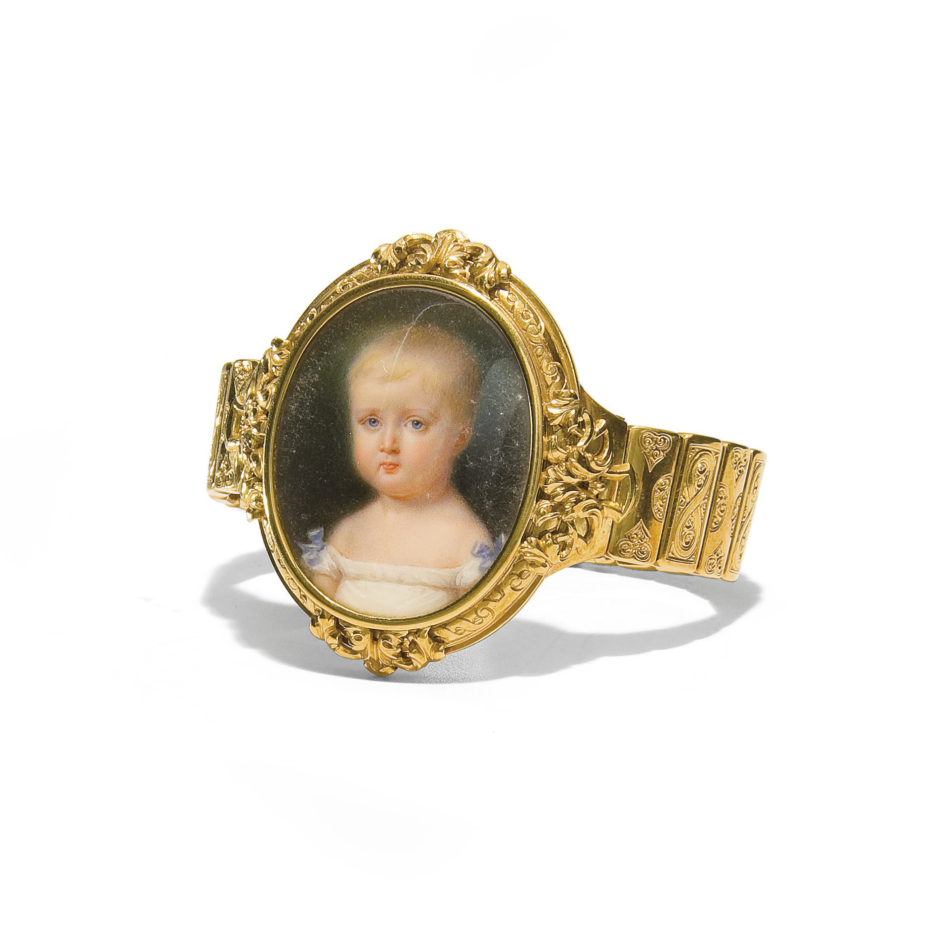 BRACELET EN OR AVEC MINIATURE OVALE SUR IVOIRE, ATTRIBUE A MELLERIO DITS MELLER