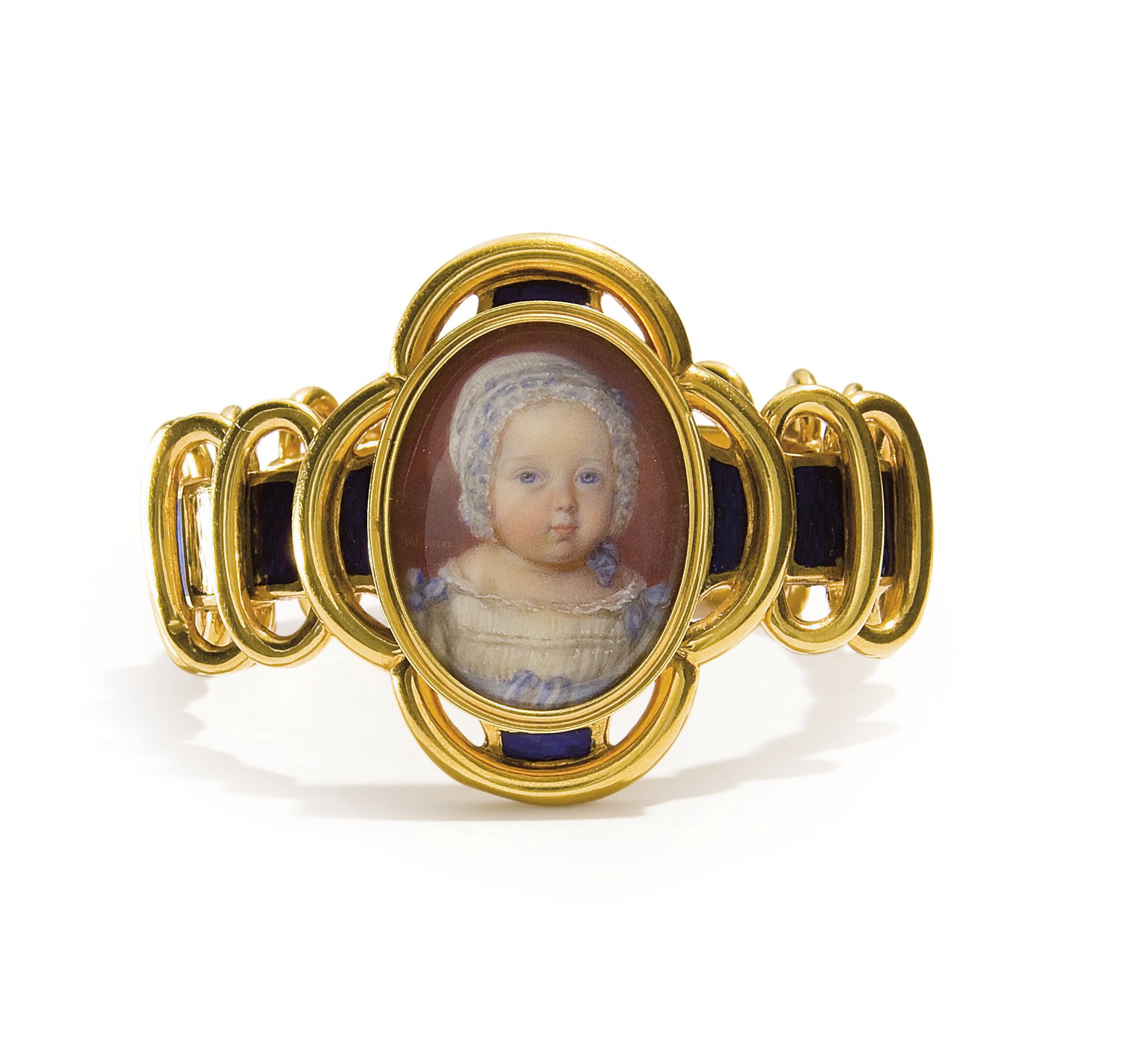 BRACELET EN OR ET EMAIL AVEC MINIATURE SUR IVOIRE