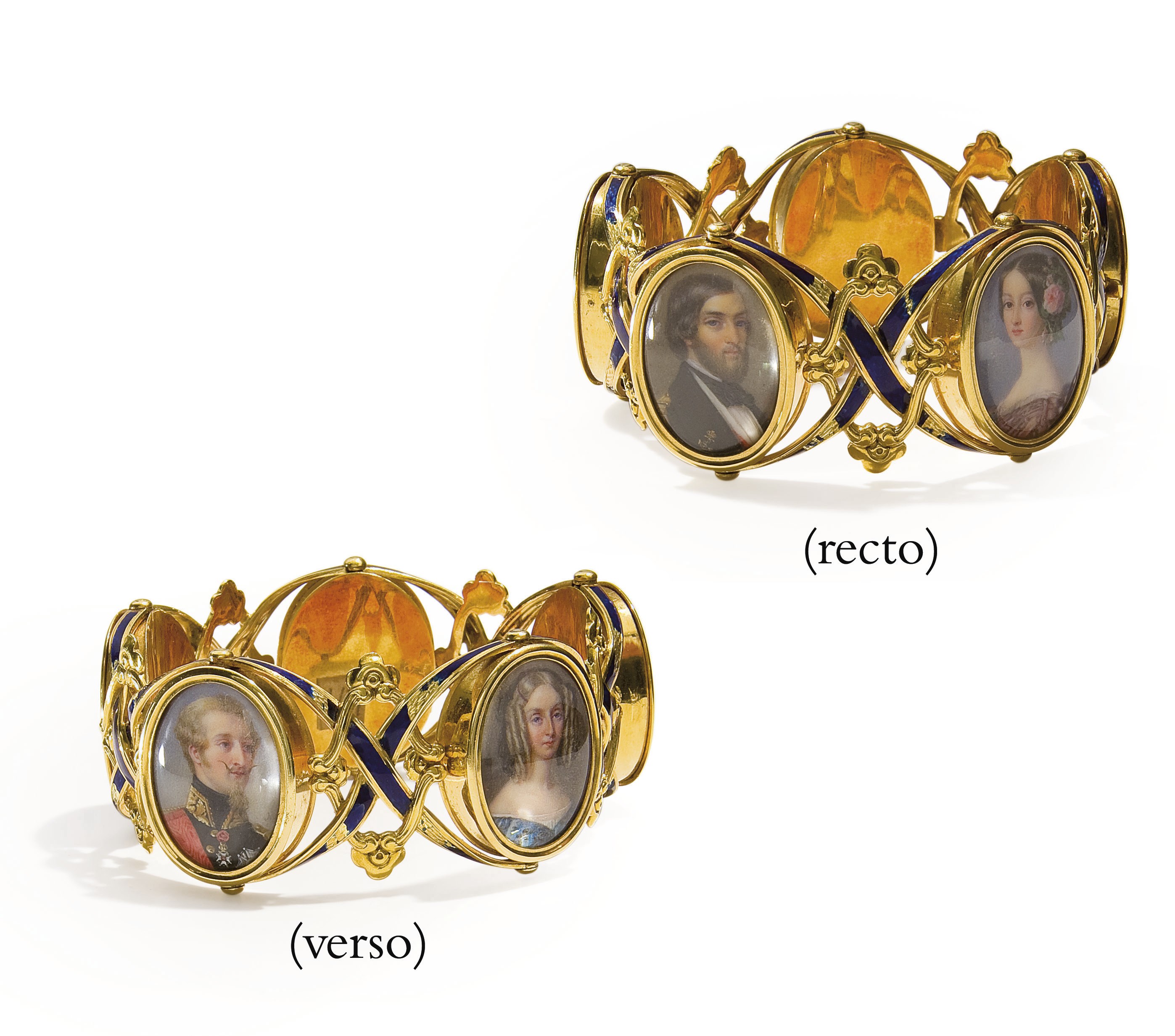 BRACELET EN OR ET EMAIL AVEC CINQ MINIATURES SUR IVOIRE