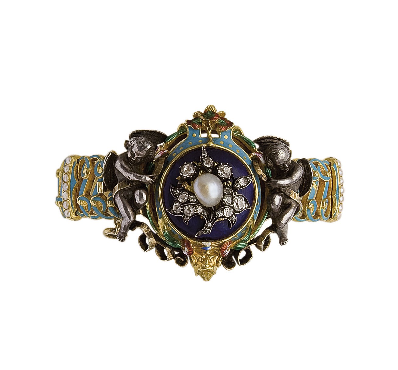 BRACELET EMAIL, PERLES ET DIAMANTS, PAR MOREL ET CIE