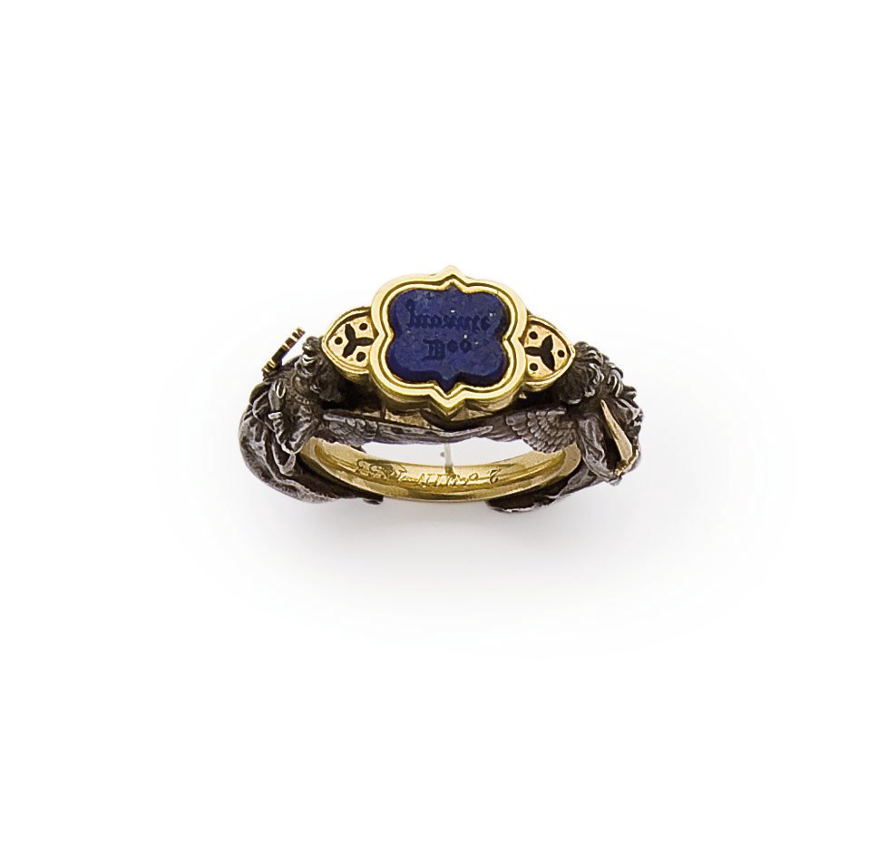 BAGUE-CACHET EN OR, ARGENT ET LAPIS LAZULI