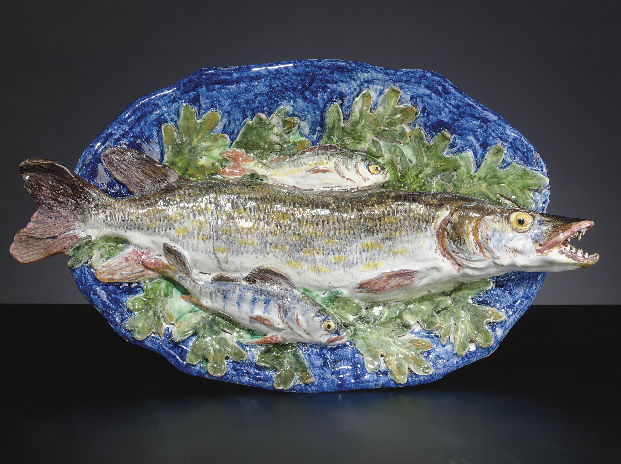 A FRENCH MAJOLICA PALISSY STYLE TROMPE L'OEIL PLATTER