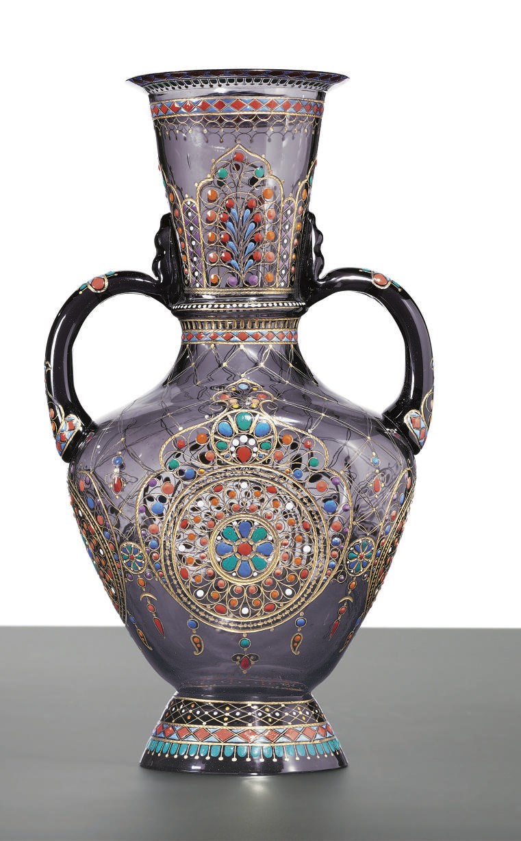 A LOBMEYR ENAMELED PALE-AMETHYST GLASS VASE