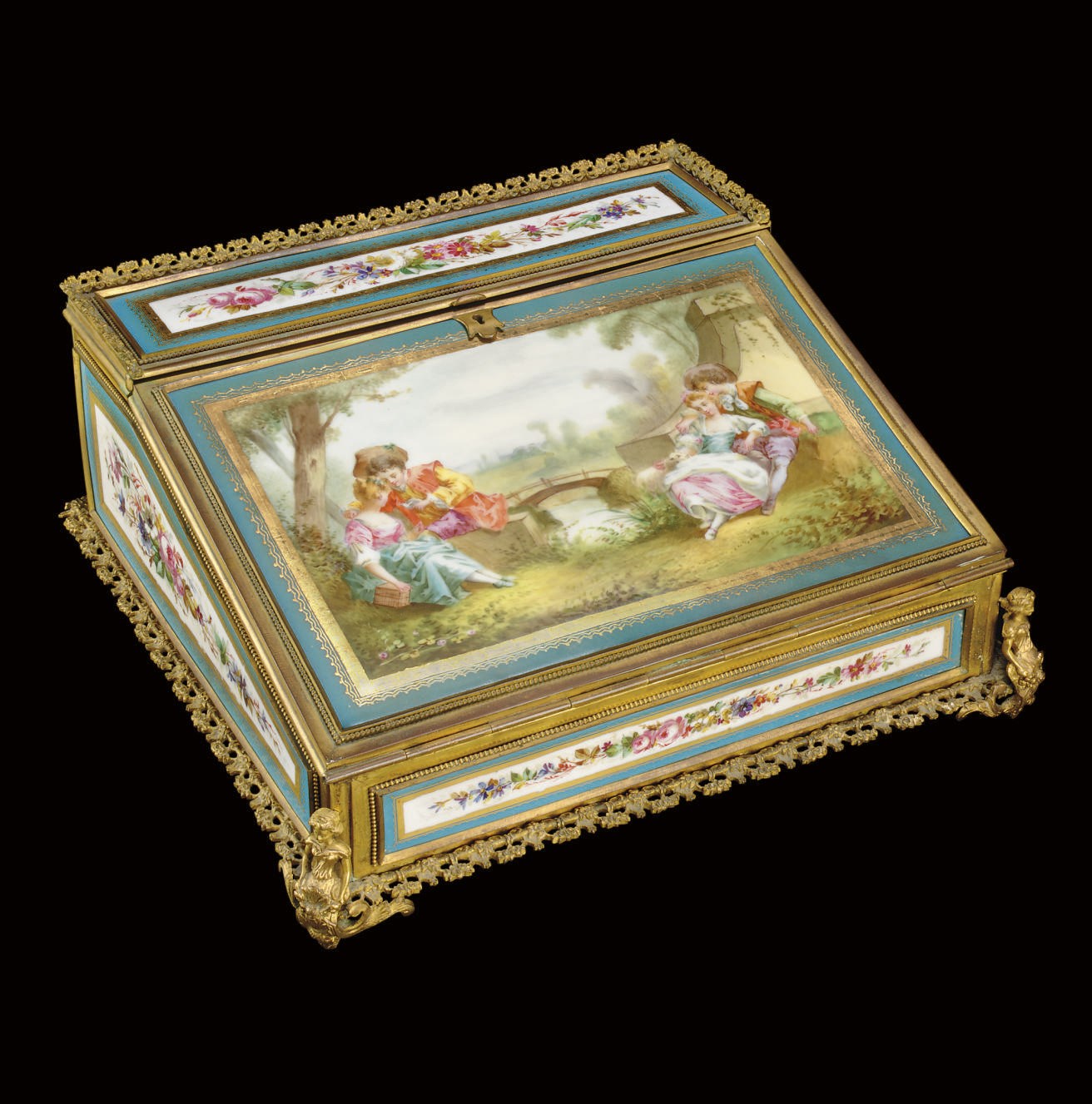 AN ORMOLU-MOUNTED SEVRES STYLE TURQUOISE-GROUND LAP DESK