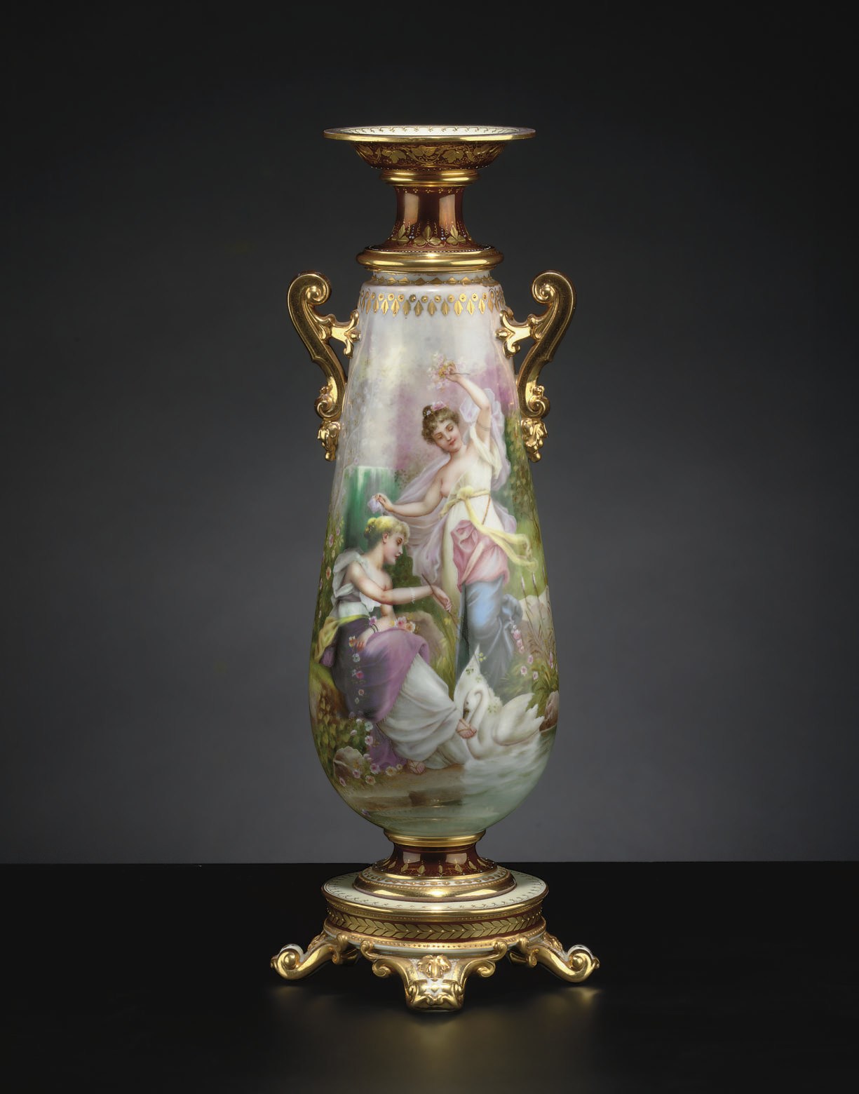A BERLIN (OUTSIDE-DECORATED) VIENNA STYLE IRIDESCENT-RUBY GROUND VASE