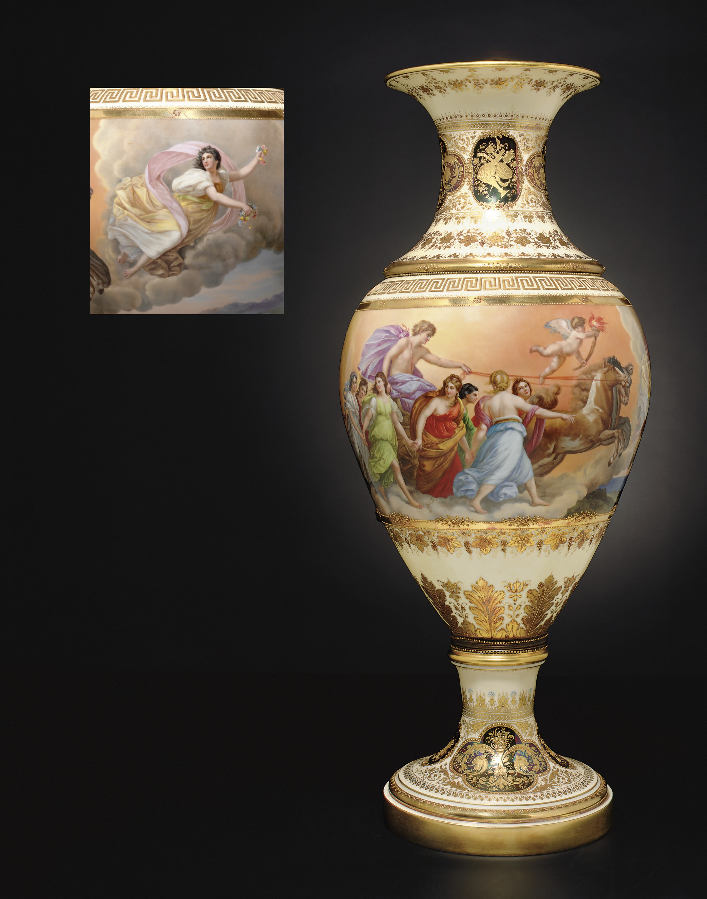A LARGE VIENNA STYLE IVORY-GROUND VASE