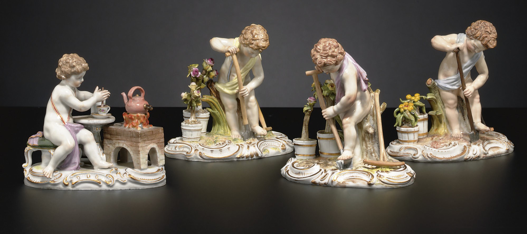 FOUR MEISSEN FIGURE GROUPS EMBLEMATIC OF THE ELEMENTS