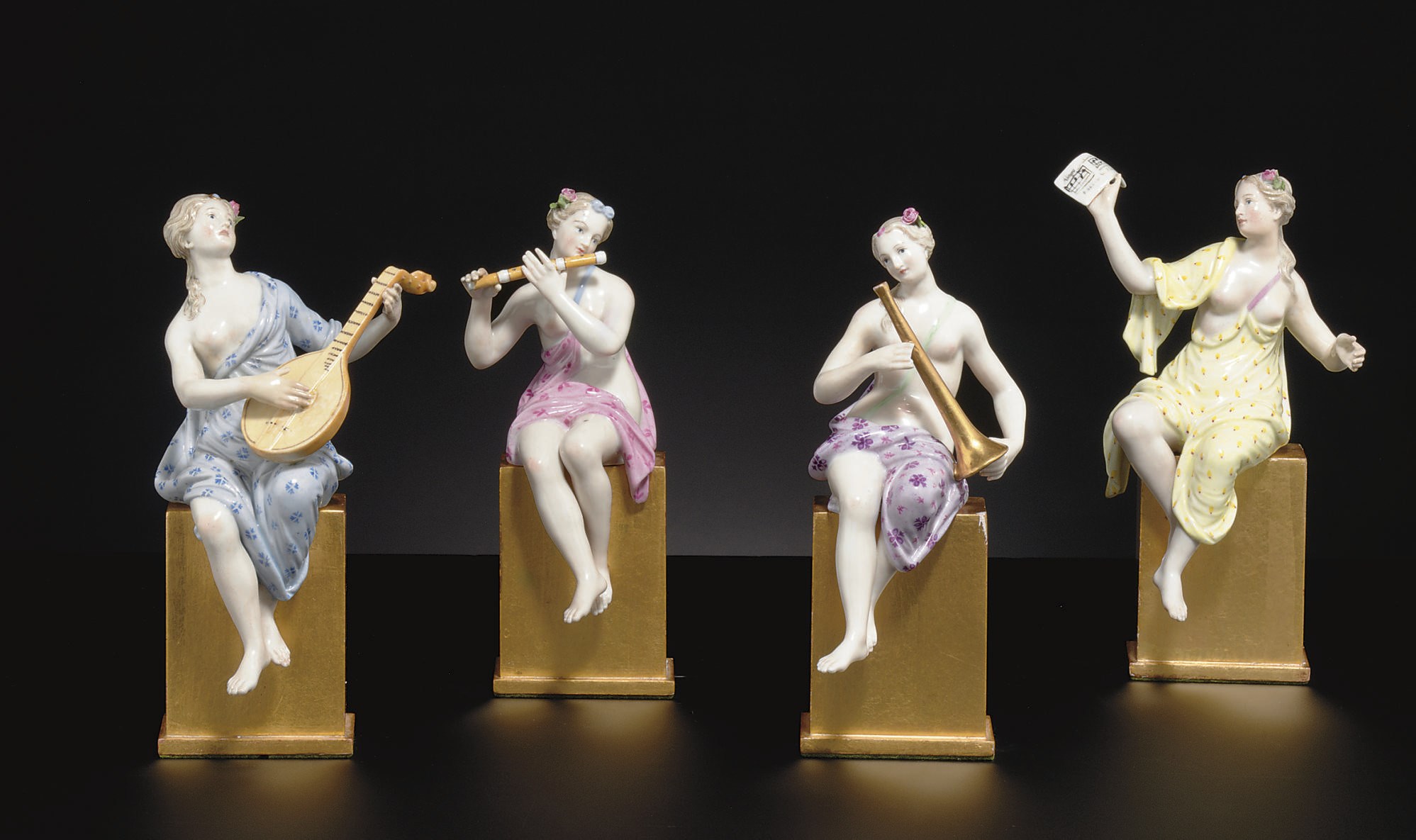 FOUR MEISSEN FIGURAL CHANDELIER PARTS AS MUSES