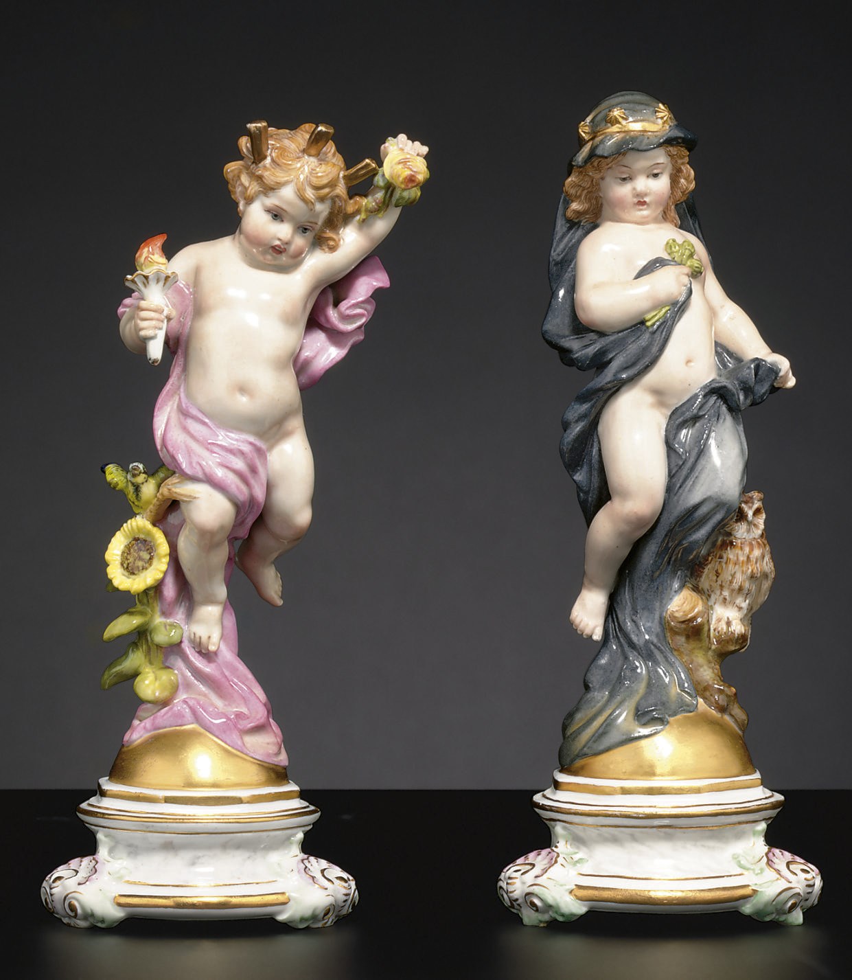 TWO MEISSEN FIGURES EMBLEMATIC OF DUSK AND DAWN